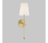 DLHH Applique Murale Classique Rurale avec Abat-Jour en Tissu Vintage et Support de Colonne linéaire en Nickel/Laiton, luminaire de Salle de Bain en Textile évasé Blanc de Ferme, Lampe
