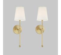 DLHH Applique Murale Classique Rurale avec Abat-Jour en Tissu Vintage et Support de Colonne linéaire en Nickel/Laiton, luminaire de Salle de Bain en Textile évasé Blanc de Ferme, Lampe