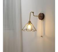 DLHH Applique Murale Tiffany en Bois Nordique avec Interrupteur à chaînette, Abat-Jour en Verre à Motif d'eau, Applique Murale Moderne en Laiton E27, luminaire de décoration intérieure,