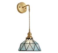 DLHH Applique Murale Tiffany Vintage en Laiton, Lampe Murale Suspendue en Fil doré avec Abat-Jour en Verre à Motif d'eau, luminaire de décoration intérieure Moderne et rétro pour chambr
