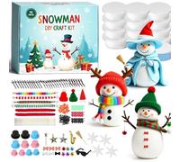 Dlishka Lot de 12 bonhommes de neige DIY - Kit de bricolage pour enfants avec pâte à sécher à l'air libre - Accessoires tels que chapeaux, écharpes et boutons - Décoration de Noël créative - Jeux de