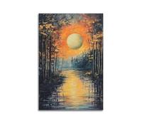 DLJGDS Grande toile décorative avec reflet de l'eau pleine lune sur forêt automnale - 20 x 30 cm