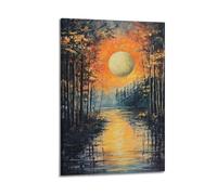 DLJGDS Grande toile décorative avec reflet de l'eau pleine lune sur forêt automnale - 20 x 30 cm