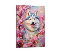DLJGDS Husky Amidst Vibrant Blossoms in Vintage - Impression sur toile décorative et moderne pour chambre à coucher (30 x 45 cm)