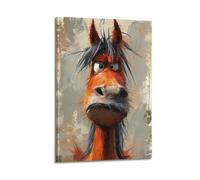 DLJGDS Impression sur toile avec effets aquarelle Cheval de dessin animé rétro - Décoration murale moderne pour chambre à coucher - 20 x 30 cm