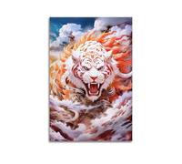 DLJGDS Impression sur toile avec tigre blanc mythique avec crinière ardente et yeux verts intenses - Décoration murale moderne pour chambre à coucher - 50 x 75 cm