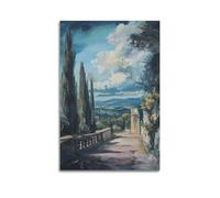 DLJGDS Impression sur toile avec vue extérieure panoramique avec grands cyprès et paysage lointain - Décoration murale moderne pour chambre à coucher familiale (50 x 75 cm)