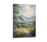 DLJGDS Impression sur toile avec vue panoramique sur la vallée et le chemin sous un ciel ensoleillé - Décoration murale moderne pour chambre à coucher - 20 x 30 cm