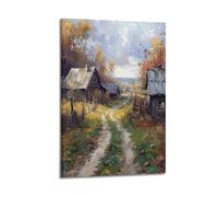 DLJGDS Impression sur toile de paysage - Route de campagne entre maisons en bois - Affiches murales décoratives pour chambre à coucher - 40 x 60 cm