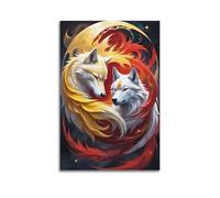 DLJGDS Impression sur toile représentant des loups mythiques avec crinière de feu qui coule sous la lune - 50 x 75 cm