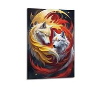 DLJGDS Impression sur toile représentant des loups mythiques avec crinière de feu sous la lune - Décoration murale moderne pour chambre à coucher - 40 x 60 cm