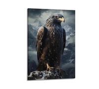 DLJGDS Impression sur toile représentant un aigle majestueux sur un pic rocheux avec des montagnes enneigées au loin, affiches murales décoratives pour chambre à coucher familiale (60 x 90 cm)