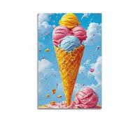 DLJGDS Impression sur toile représentant un cône de crème glacée - Dessert, ciel - Décoration murale moderne pour chambre à coucher familiale - 40 x 60 cm