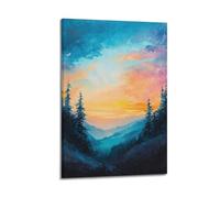 DLJGDS Impression sur toile représentant un coucher de soleil sur une vallée forestière et de grands pins - Décoration murale moderne pour chambre à coucher familiale (60 x 90 cm)