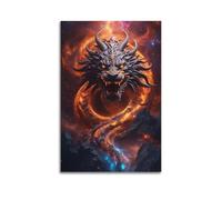 DLJGDS Impression sur toile représentant un dragon mythique avec aura ardente et éléments cosmiques - Décoration murale moderne pour chambre à coucher - 40 x 60 cm