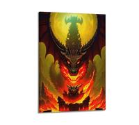 DLJGDS Impression sur toile représentant un dragon mythique avec souffle ardent et un château ancien en-dessous - Décoration murale moderne pour chambre à coucher - 20 x 30 cm