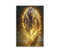 DLJGDS Impression sur toile représentant un Jaguar frappant avec une lueur ardente, style vintage, décoration murale moderne pour chambre à coucher (30 x 45 cm)