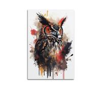 DLJGDS Impression sur toile représentant une chouette aux éclaboussures d'aquarelle rétro - Impression sur toile pour chambre à coucher familiale - 60 x 90 cm