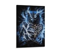 DLJGDS Impression sur toile représentant une chouette mystique avec boulons bleus électrifiants pour un look frappant - Décoration murale moderne pour chambre à coucher familiale - 50 x 75 cm