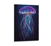 DLJGDS Impression sur toile représentant une méduse flottante dans une lumière étoilée et une ombre - Décoration murale moderne pour chambre à coucher - 50 x 75 cm