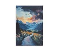 DLJGDS Impression sur toile sur toile avec chemin de montagne panoramique sous un ciel spectaculaire avec fleurs sauvages - 30 x 45 cm