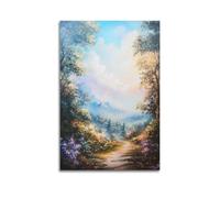 DLJGDS Impression sur toile sur toile avec sentiers de forêt sereine et fleurs colorées sous un ciel doux - Décoration murale moderne pour chambre à coucher - 60 x 90 cm