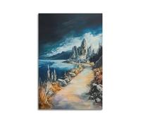 DLJGDS Impression sur toile sur toile représentant un chemin serein au bord d'un lac tranquille avec des sommets majestueux - Décoration murale moderne pour chambre à coucher familiale - 50 x 75 cm