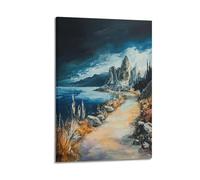 DLJGDS Impression sur toile sur toile représentant un chemin serein au bord d'un lac tranquille avec des sommets majestueux - Décoration murale moderne pour chambre à coucher familiale - 20 x 30 cm