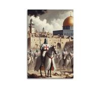 DLJGDS Poster de chevaliers Templiers avec toile de fond historique de Jérusalem à l'huile - Décoration murale moderne pour chambre à coucher (30 x 45 cm)