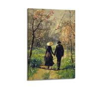 DLJGDS Poster de peinture à l'huile de paysage avec inscription « A Couple in Love Walking in The Forest » - Décoration murale moderne pour chambre à coucher - 20 x 30 cm