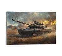 DLJGDS Poster militaire réaliste avec bataille - Char prêt à l'emploi, explosions et oiseaux dans une scène dynamique - Affiches murales décoratives sur toile pour chambre à coucher familiale (60 x 90