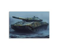 DLJGDS Poster militaire réaliste d'une bataille - Char marqué intense et dramatique pour les amateurs de peinture sur toile murale moderne pour chambre à coucher (40 x 60 cm)