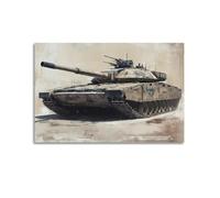 DLJGDS Poster militaire réaliste d'une bataille - Char prêt à l'emploi, idéal pour les passionnés, esthétique brutaliste, décoration murale sur toile, décoration murale moderne pour chambre à coucher