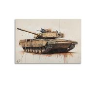 DLJGDS Poster militaire réaliste représentant un réservoir détaillé avec aquarelle - Idéal pour les amateurs - Impression sur toile - Décoration murale moderne pour chambre à coucher (50 x 75 cm)