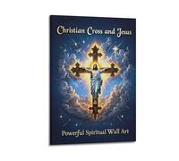 DLJGDS Poster sur toile représentant la croix chrétienne de Jésus avec éclat divin et nuages - Décoration murale moderne pour chambre à coucher - 60 x 90 cm