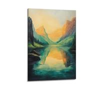 DLJGDS Toile murale décorative avec vue sur la montagne et le lac à l'heure d'or - Décoration murale moderne pour chambre à coucher - 50 x 75 cm