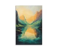 DLJGDS Toile murale décorative avec vue sur la montagne et le lac à l'heure d'or - Décoration murale moderne pour chambre à coucher familiale - 60 x 90 cm
