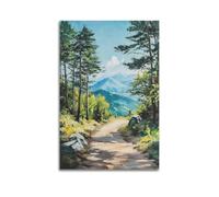 DLJGDS Toile murale décorative sur toile avec chemin boisé menant aux montagnes majestueuses sous un ciel clair - Décoration murale moderne pour chambre à coucher familiale - 40 x 60 cm