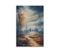 DLJGDS Toile murale décorative sur toile avec chemin de forêt d'automne serein sous un ciel maussade avec bouleaux dorés - Décoration murale moderne pour chambre à coucher - 30 x 45 cm