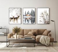 DLKAJFK Images modernes d'hiver et de neige, ensemble de 3 posters de Noël, affiches d'art imprimées sans cadre, décoration murale pour salon et chambre (Poster-02, 3 pièces - 50 x 70 cm)