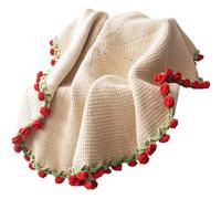 DLKJCX Couverture au Crochet en Forme de Bouquet de Fleurs, Produit Fini, Couverture de canapé tricotée en 3D Faite à la Main, Bouquet de Roses Rouges(Red Rose,80CM)