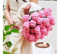DLKJCX Couverture au Crochet, Motif Bouquet de Fleurs, 150 cm/59 Pouces, Faite à la Main, Douce et légère, Couverture Romantique tricotée pour la décoration intérieure(Pink Rose,150CM)