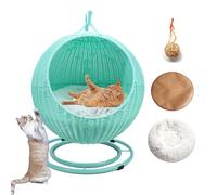 DLLDLGG Lit pour Chat en Osier Tissé À La Main, Hamac pour Chat en Osier avec Coussin Doux Et Jouet À Boule Suspendu, Lit Suspendu pour Chat en Rotin Et Jonc De Mer pour Chat(Green)