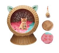 DLLDLGG Lit pour Chat en Rotin Tissé À La Main avec Coussin Lavable en Machine, Tapis en Herbe Tissée, Lit Surélevé pour Chat avec Support, Naturel