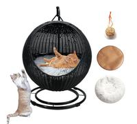 DLLDLGG Lit Suspendu pour Chat, Lit Pivotant Fait À La Main avec Coussin Amovible Et Boule Suspendue, Lits pour Chats D'intérieur, Petits Chiens, Fournitures pour Chats D'intérieur(Black)