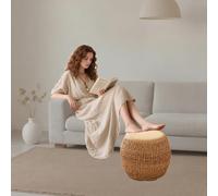 DLLDLGG Pouf Rond Ottoman, Repose-Pieds en Rotin Tressé À La Main, Robuste Et Durable, Style Bohème, Idéal pour Le Salon, La Chambre À Coucher Ou Le Dortoir(Primary Color,11.8x16.5in)