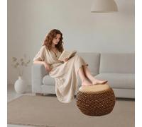 DLLDLGG Pouf Rond Ottoman, Repose-Pieds en Rotin Tressé À La Main, Robuste Et Durable, Style Bohème, Idéal pour Le Salon, La Chambre À Coucher Ou Le Dortoir(Caramel Color,11.8x12.6in)