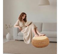 DLLDLGG Pouf Rond Ottoman, Repose-Pieds en Rotin Tressé À La Main, Robuste Et Durable, Style Bohème, Idéal pour Le Salon, La Chambre À Coucher Ou Le Dortoir(Primary Color,11.8x8.6in)