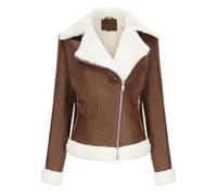 DLLDLGG Veste Courte Ample en Cuir pour Femme, Manteau Épais en Velours, Veste Bombardier À Fermeture Éclair À Revers, Veste en Similicuir Vintage