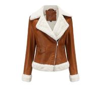 DLLDLGG Veste Courte Ample en Cuir pour Femme, Manteau Épais en Velours, Veste Bombardier À Fermeture Éclair À Revers, Veste en Similicuir Vintage